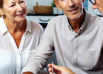 A mature couple planning their future investment goals with a financial advisor