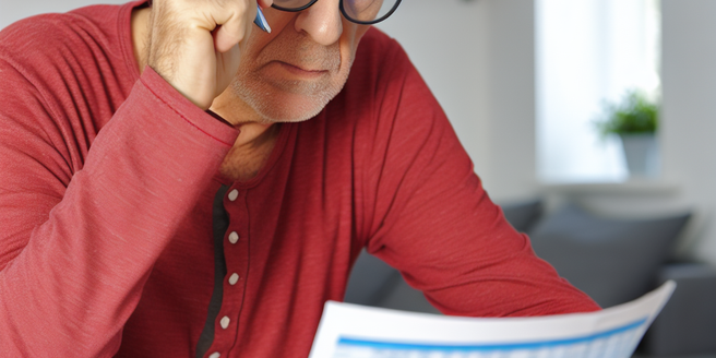 A mature individual scrutinizing his monthly statements