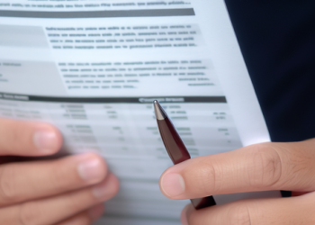A person reading a credit report printed on paper