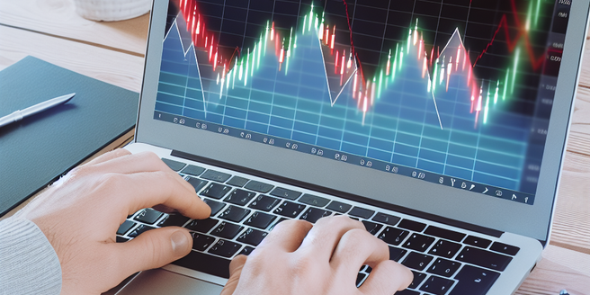A person using a laptop to view stock market trends, showing active financial planning