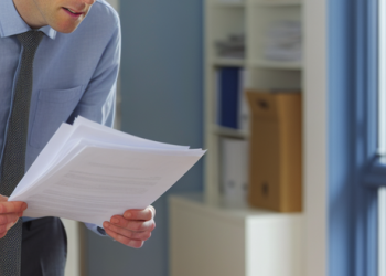 A professional in their office looking at paperwork