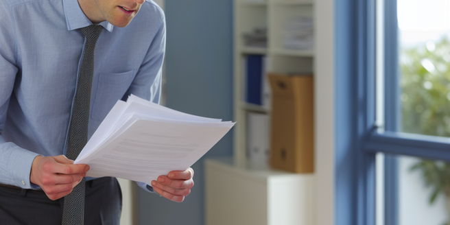 A professional in their office looking at paperwork