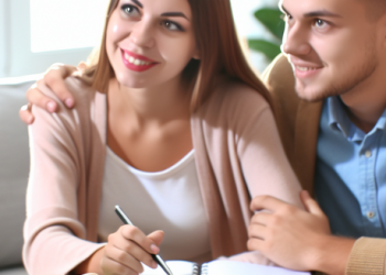 A young couple planning for their retirement with a financial planner