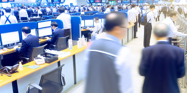 An image showing the trading floor of a stock exchange filled with brokers
