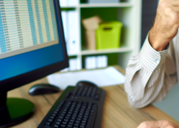 An individual diligently tracking his income and expenses using a computer program