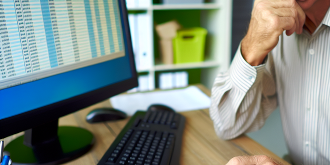 An individual diligently tracking his income and expenses using a computer program
