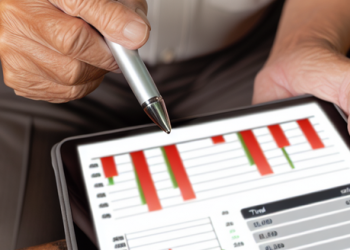 An investor analyzing investment returns on his tablet