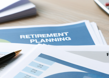 Close-up view of retirement planning documents on a table