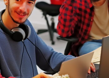 Freelancers working collaboratively in a co-working space