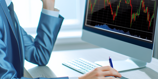 Individual analyzing stock trends on a computer