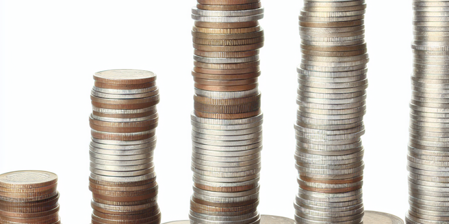 Piles of coins stacked in increasing order representing growth of personal investments