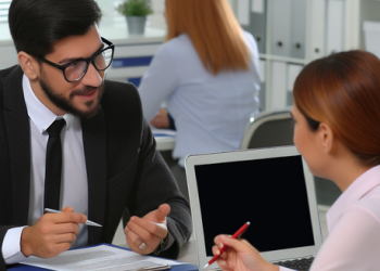 Professionals working in the offices of the credit bureaus, analyzing profiles